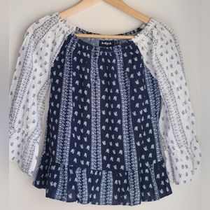 Kidpik Floral Blue & Ivory Girls size XL 14 Bohemian Bell Flare Sleeve S…